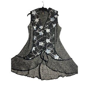 Sioni Studio M Sleeveless Floral Embroidered Knitted Long Cardigan Sweater